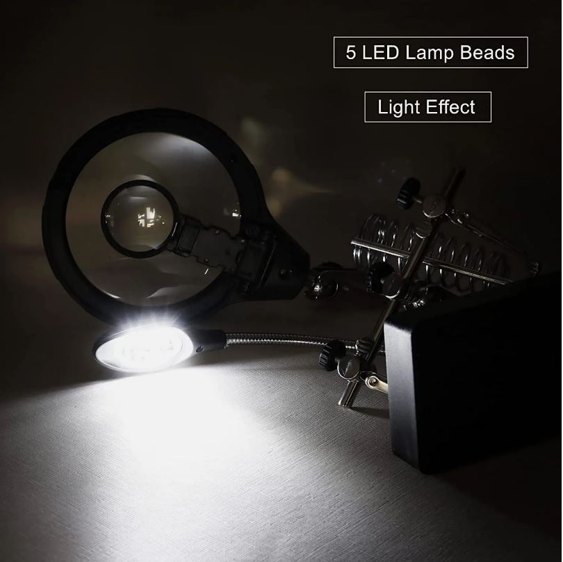 Estación Tercera Mano 2 Lupas Luz Led - Clips Soporte Cautín