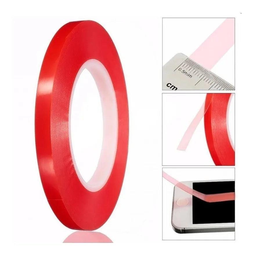 Cinta Doble Faz  Transparente, Película Roja 5mm