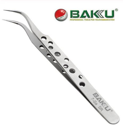 Pinza Curva Fina de Precisión Antiestática Acero Marca Baku V9