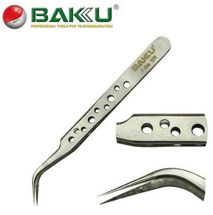 Pinza Curva Fina de Precisión Antiestática Acero Marca Baku V9